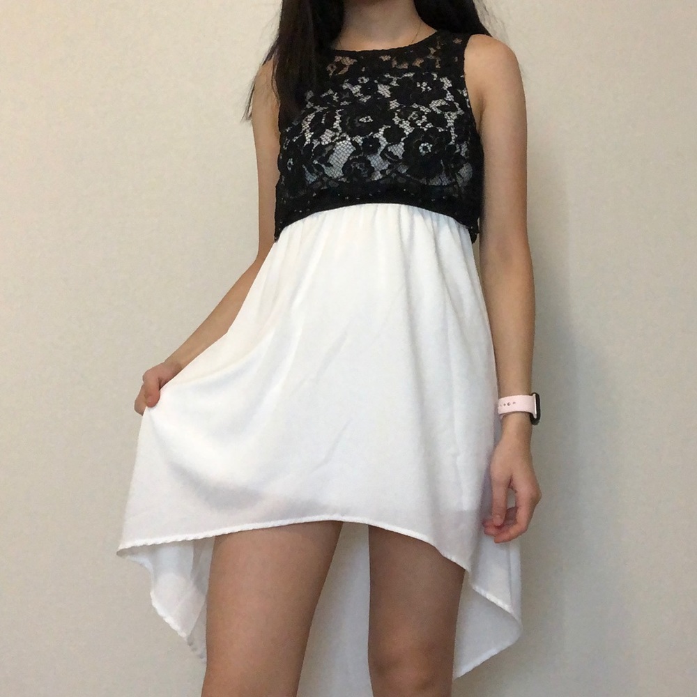 Sequin Hearts | high-low dress w/ black lace